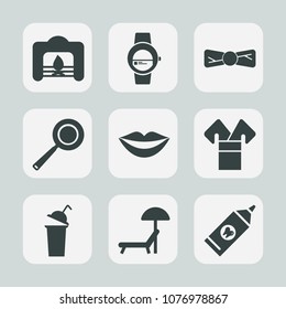 Premium set of fill icons. Such as watch, clean, girl, pan, beauty, kimono, red, screen, umbrella, fireplace, sunbed, traditional, drink, hygiene, room, food, interior, beach, smart, cooking, elegance