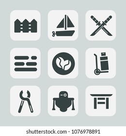 Premium set of fill icons. Such as business, traditional, service, android, travel, technology, space, fun, weapon, layout, ship, transportation, shrine, futuristic, object, table, cargo, samurai, toy