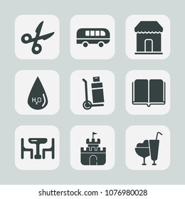 Premium set of fill icons. Such as truck, urban, travel, home, black, road, dessert, cargo, vehicle, book, textbook, street, store, drop, transport, literature, sale, cream, paper, ice, white, table