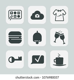 Premium set of fill icons. Such as internet, meal, restaurant, newborn, coffee, menu, snack, photo, hamburger, child, cafe, cappuccino, cloud, cup, red, fast, technology, sign, baby, call, cute, wine