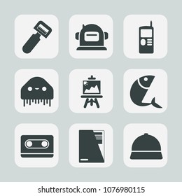 Premium set of fill icons. Such as sea, cooking, technology, phone, retro, tape, space, vintage, cosmos, paper, potato, food, music, utensil, mobile, cosmonaut, cassette, suit, vegetable, kitchen, hat