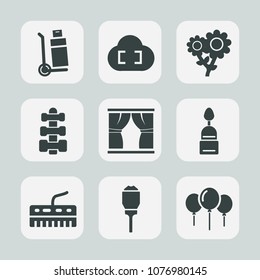 Premium set of fill icons. Such as box, doughnut, lantern, city, flower, blossom, equipment, decoration, petal, technology, floral, spring, music, weight, transportation, cake, sweet, curtain, web