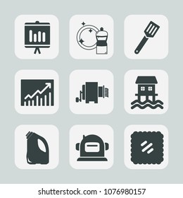 Premium set of fill icons. Such as astronaut, pan, broom, restaurant, pot, cooking, post, space, report, mop, can, up, postage, graphic, helmet, chart, success, bucket, white, spaghetti, mail, graph