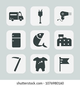 Premium set of fill icons. Such as baby, seafood, drink, medical, hospital, national, ice, hairdryer, hair, wrench, celebration, refrigerator, glass, clothing, kid, spanner, ambulance, hammer, fridge