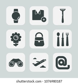 Premium set of fill icons. Such as touch, envelope, mail, razor, pink, knife, floral, white, blossom, bag, plane, airplane, blade, model, time, t-shirt, template, flower, watch, technology, cotton