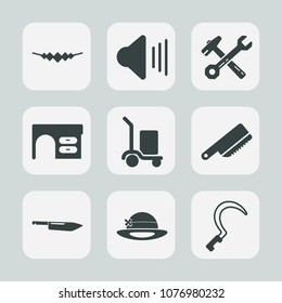 Premium set of fill icons. Such as sound, white, desk, office, warehouse, cargo, music, space, hat, accessory, gardening, delivery, audio, computer, spanner, jewelry, wrench, sign, tool, kitchen, fork