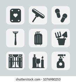 Premium set of fill icons. Such as sprayer, glass, play, object, sand, drink, black, home, brush, blade, bag, footwear, sign, pair, background, tool, poker, luggage, spray, casino, card, razor, light