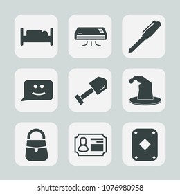 Premium set of fill icons. Such as stationery, bed, play, tool, double, bedroom, drill, id, screwdriver, office, hat, chat, poker, hammer, happy, white, card, construction, school, cold, emotion, pen