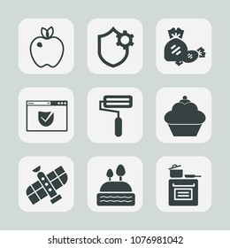 Premium set of fill icons. Such as lollipop, doughnut, phone, organic, sign, website, paint, internet, ripe, food, lock, nature, dessert, settings, fruit, modern, fresh, vegetarian, space, cake, web