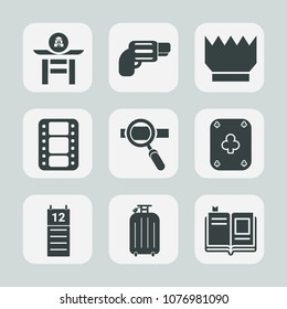 Premium set of fill icons. Such as firearm, calendar, japan, army, handgun, royal, military, taiko, literature, weapon, film, culture, poker, reminder, sign, crown, king, video, art, traditional, war