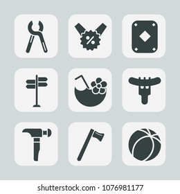 Premium set of fill icons. Such as hotdog, home, saw, glass, ball, play, sausage, drink, card, dinner, sport, service, football, coupon, juice, game, equipment, road, repair, industrial, renovation
