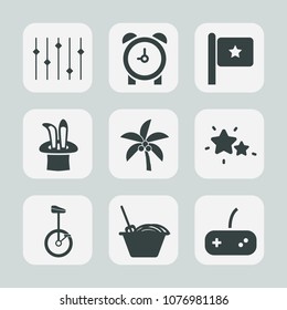 Premium set of fill icons. Such as night, object, red, summer, watch, astronomy, sky, food, minute, sign, national, joystick, star, game, clock, nation, nature, noodle, bell, timer, hour, equality