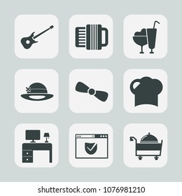 Premium set of fill icons. Such as ribbon, restaurant, music, rock, accordion, musical, table, vanilla, guitar, element, sound, gift, web, summer, white, food, check, website, decoration, cone, chef