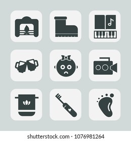 Premium set of fill icons. Such as video, health, clean, soft, style, room, clothing, winter, home, drink, alcohol, hygiene, cloth, musical, baby, christmas, fire, note, leather, sad, boot, camera