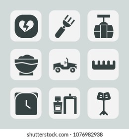 Premium set of fill icons. Such as cooking, train, care, sign, kitchen, hour, vehicle, chef, fork, drink, broken, orchestra, minute, musical, love, tram, heart, dinner, hair, urban, comb, machine, car