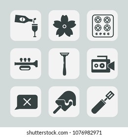 Premium set of fill icons. Such as sweet, spring, wine, cook, cooking, glass, beverage, bottle, flower, handle, winery, ice, pan, chat, camera, heat, oven, video, sound, stove, cream, wineglass, drink