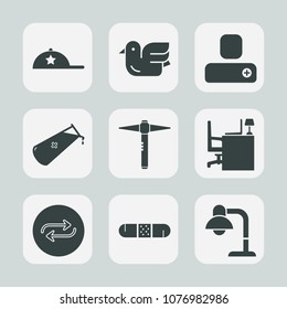 Premium set of fill icons. Such as business, hat, nature, desk, user, medical, hammer, animal, white, chemical, style, cap, wildlife, replacement, health, home, chemistry, lamp, baseball, change, sky