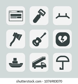 Premium set of fill icons. Such as equipment, potato, work, home, peel, sea, internet, rain, sign, broken, musical, web, business, umbrella, truck, ship, weather, heart, kitchen, tool, up, axe, white