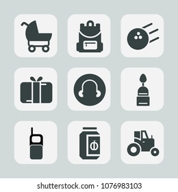 Premium set of fill icons. Such as field, tractor, jam, doughnut, pram, phone, bowling, game, competition, agricultural, gift, stroller, glass, kid, family, fun, baby, agriculture, backpack, school