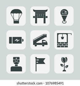 Premium set of fill icons. Such as floral, transportation, blossom, energy, well, torii, marker, landmark, electricity, bucket, truck, pin, flower, half, shrine, hospital, full, water, old, transport