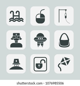 Premium set of fill icons. Such as hospital, object, care, medical, spacecraft, doctor, alien, computer, vehicle, security, pool, health, medicine, water, protection, exploration, bag, invasion, ufo