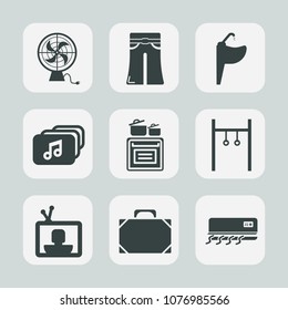 Premium set of fill icons. Such as athlete, sink, cooking, sport, electric, equipment, heat, liquid, bag, cooling, chrome, conditioning, black, hygiene, technology, ventilator, music, pants, model, tv