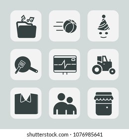 Premium set of fill icons. Such as heart, ball, jar, clown, agriculture, kick, shirt, glass, document, goal, web, new, man, format, clothing, tractor, sport, people, pan, health, human, birthday, file
