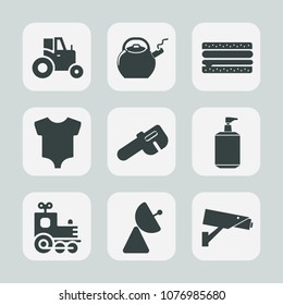 Premium set of fill icons. Such as kitchen, snack, baby, soap, clothing, sandwich, food, toy, drink, kettle, tea, cheeseburger, agriculture, radio, clothes, repair, vehicle, agricultural, farmer, kid