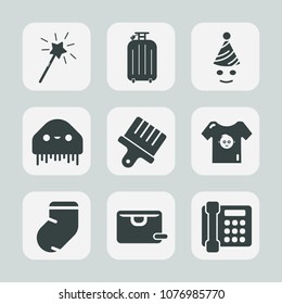 Premium set of fill icons. Such as ufo, luggage, baggage, sale, brush, space, clothes, drawing, clown, star, magic, communication, costume, party, holiday, winter, fun, birthday, fantasy, celebration