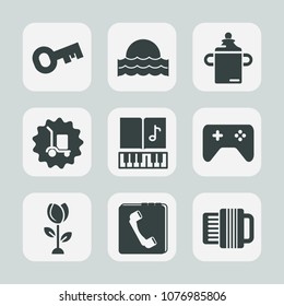 Premium set of fill icons. Such as sign, sunrise, musical, sun, kid, book, light, sunny, nutrition, phone, package, lock, bottle, sunset, delivery, healthy, white, baby, spring, truck, floral, milk