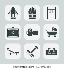 Premium set of fill icons. Such as machine, entertainment, athlete, garden, pram, tv, robot, technology, future, intelligence, lunch, photo, photographer, fitness, gardening, raking, baby, snack, kid