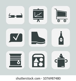 Premium set of fill icons. Such as nutrition, room, glass, fashion, curtain, footwear, window, business, milk, internet, smart, red, communication, store, ball, retail, food, trolley, annual, modern