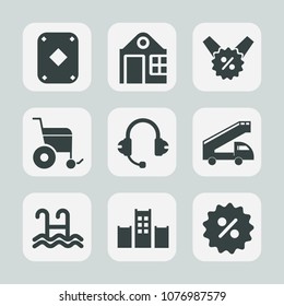 Premium set of fill icons. Such as sound, microphone, building, estate, card, wheelchair, casino, city, handicap, construction, vacation, architecture, concept, real, sign, percent, truck, black, home