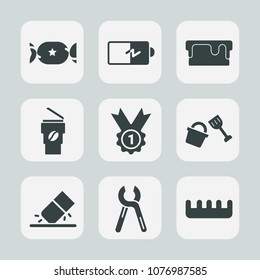 Premium set of fill icons. Such as colorful, stick, brush, erase, beauty, comb, coffee, pastry, cup, sugar, tool, dessert, energy, care, cake, hair, eraser, sweet, candy, power, reparation, winner