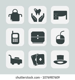 Premium set of fill icons. Such as health, telephone, hat, dentistry, device, white, uniform, lawn, poker, mobile, business, drawer, pinafore, dentist, cook, garden, care, dental, play, phone, mower