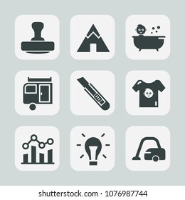 Premium set of fill icons. Such as caravan, nature, light, bulb, outdoor, cutter, graph, adventure, child, mark, trend, stamp, trailer, care, post, certificate, chart, camp, home, journey, tent, cute