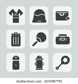 Premium set of fill icons. Such as bin, white, hat, garbage, costume, table, style, salt, leisure, pepper, sale, water, infant, child, spice, can, seasoning, sport, leather, japanese, traditional, toy