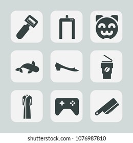 Premium set of fill icons. Such as seafood, girl, kitten, coffee, female, medical, machine, cup, kitchen, scan, white, cute, dress, table, cutlery, potato, diagnostic, equipment, asian, tool, peeler