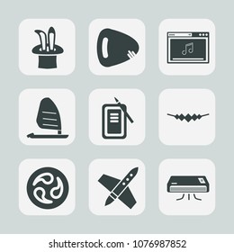 Premium set of fill icons. Such as musical, space, online, internet, guitar, water, magic, rocket, surf, japan, board, craft, man, ink, sea, string, inkstone, hat, accessory, sign, technology, kamon