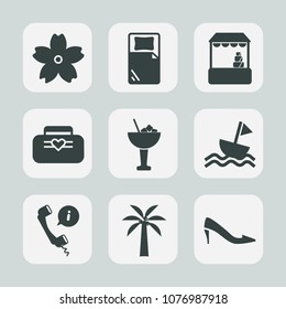 Premium set of fill icons. Such as shoe, call, shop, market, support, cherry, food, yacht, , store, bar, spring, nature, style, supermarket, sail, headset, hotel, glass, pink, cocktail, sakura, object