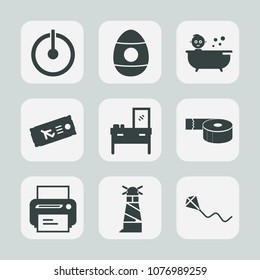 Premium set of fill icons. Such as decoration, office, sky, power, plane, easter, ocean, ticket, energy, summer, adhesive, light, baby, equipment, fun, technology, spring, print, airplane, lighthouse