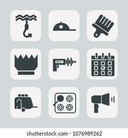 Premium set of fill icons. Such as object, communication, style, gas, stove, drawing, vehicle, technology, metal, fish, weapon, kitchen, space, paint, brush, van, headwear, luxury, art, queen, fishing