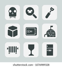 Premium set of fill icons. Such as spoon, character, snow, wine, ice, cooking, clothes, fiction, lifestyle, home, clothing, food, kitchen, arctic, alien, finance, bank, money, humanoid, glass, boiler