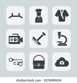 Premium set of fill icons. Such as fall, head, garden, restaurant, clothing, photo, stand, raking, fashion, science, web, camera, lens, handle, bathrobe, background, season, up, rake, camcorder, media