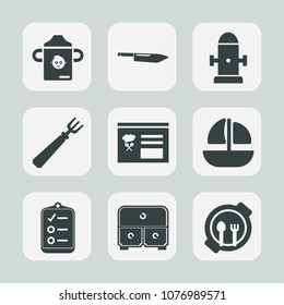 Premium Set Of Fill Icons. Such As White, Check, Protection, Kitchen, Plastic, Sea, Water, Emergency, Healthy, Ship, Kid, Department, Safety, Food, Equipment, List, Vessel, Checklist, Fire, Fork, Milk