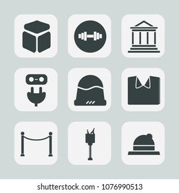 Premium set of fill icons. Such as adapter, drink, socket, concept, banking, cube, energy, headwear, ice, cap, electricity, style, hat, bucket, financial, square, object, baseball, clothing, dumbbell
