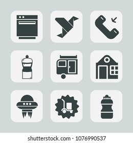 Premium set of fill icons. Such as geometric, kitchen, equipment, creative, house, space, broom, appliance, heat, graphic, spaceship, caravan, spacecraft, trailer, domestic, bird, button, real, burner