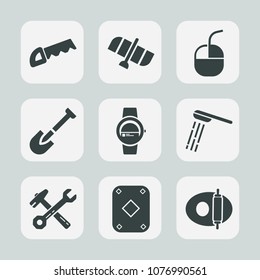 Premium set of fill icons. Such as internet, tool, hammer, pan, space, planet, screwdriver, shower, wrench, hygiene, object, device, water, spanner, satellite, watch, mouse, spaceship, communication