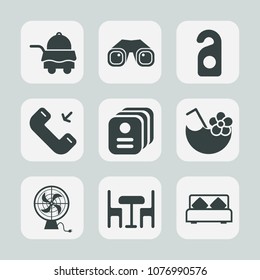 Premium set of fill icons. Such as zoom, furniture, double, cocktail, door, white, mobile, service, glass, drink, breakfast, card, hotel, equipment, juice, identification, bed, summer, room, cold, air