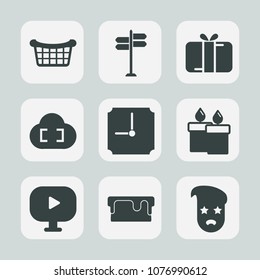 Premium set of fill icons. Such as flame, wax, cloud, present, dessert, gift, sweet, cake, web, street, holiday, fashion, bow, store, internet, white, sign, hour, media, video, basket, container, time